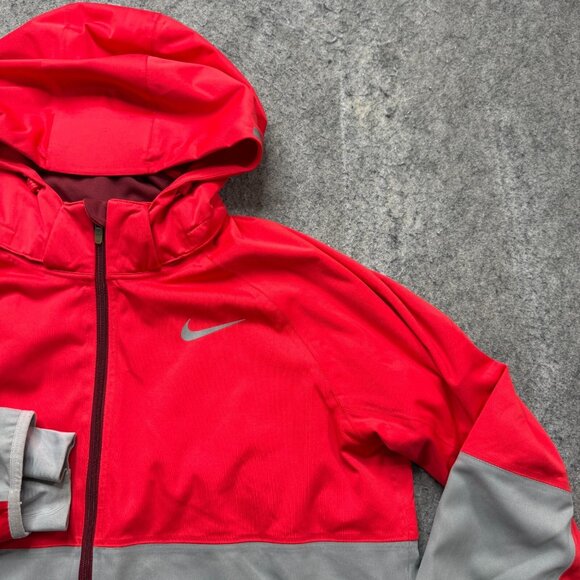 Nike Shield Flash Running Jacket Women M Red Gray Hooded Reflective 619026 - Picture 3 of 16
